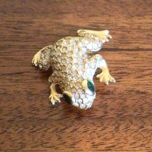 Frog Brooch with Green Eyes